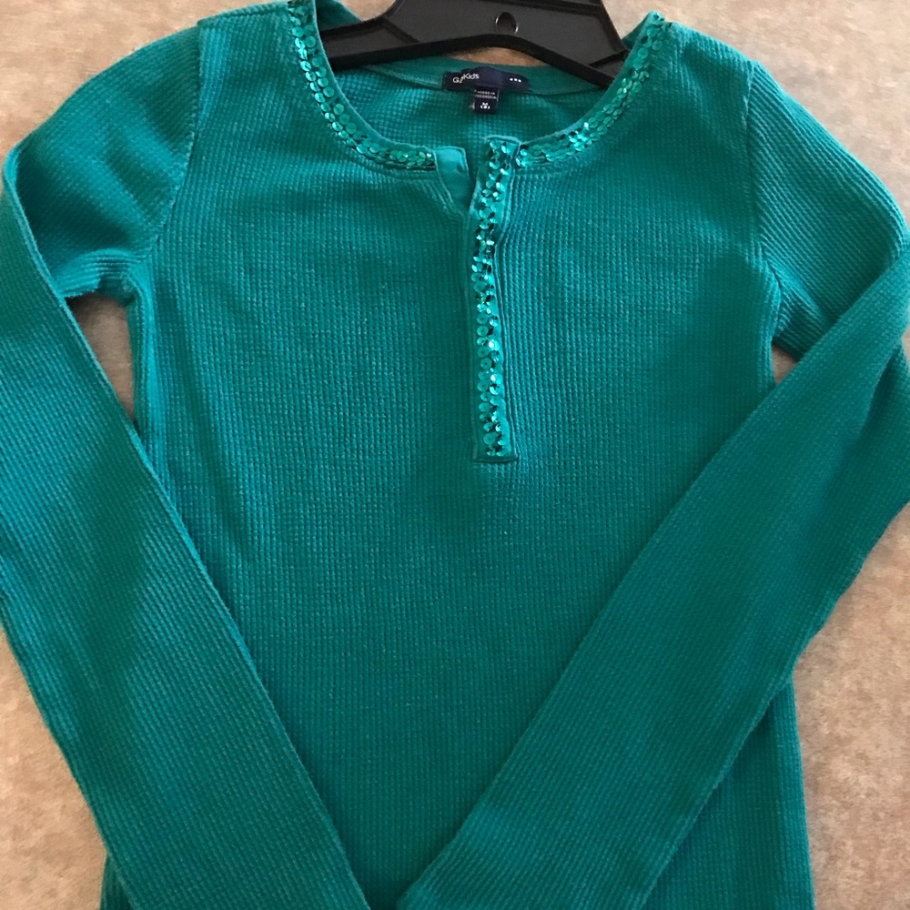 Gap Green Girls Waffle Shirt M(8)